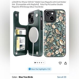 Blue Bird Floral iPhone 13/14 Case with Card Holder